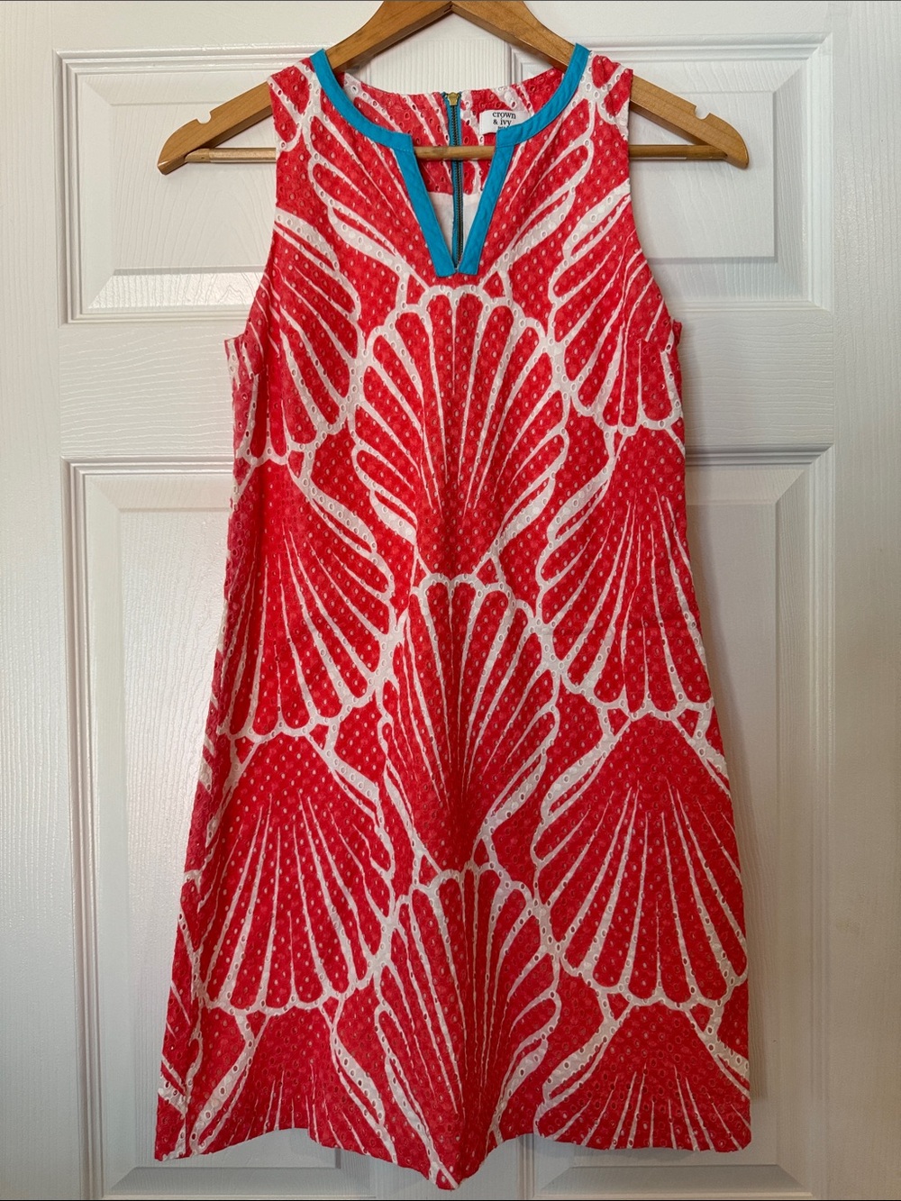 crown & ivy Coral Shell-Print Mini Dress with Teal Trim